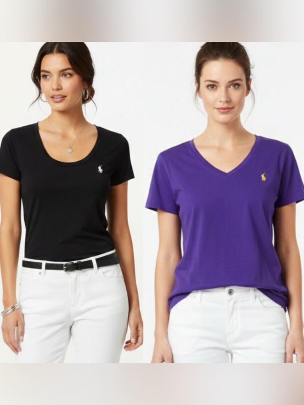 Ralph Lauren Polo SET of‎ 2 Black & Purple Short Sleeve Tee T Shirt Tops L